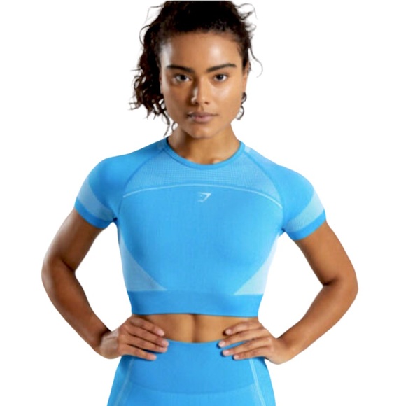 Gymshark Ultra Seamless Crop Top, Keyhole Back, Neon Blue - Picture 8 of 8
